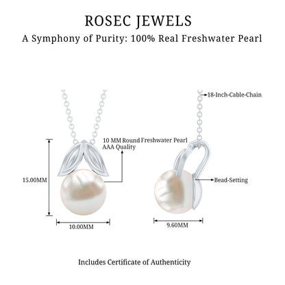 Freshwater Pearl Solitaire Pendant with Leaf