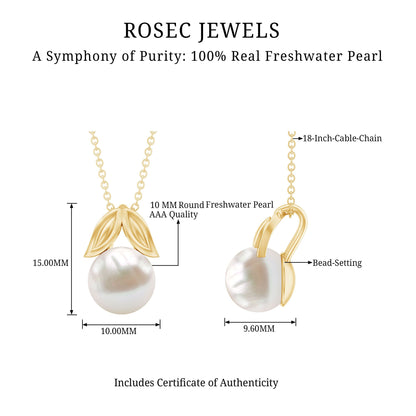 Freshwater Pearl Solitaire Pendant with Leaf