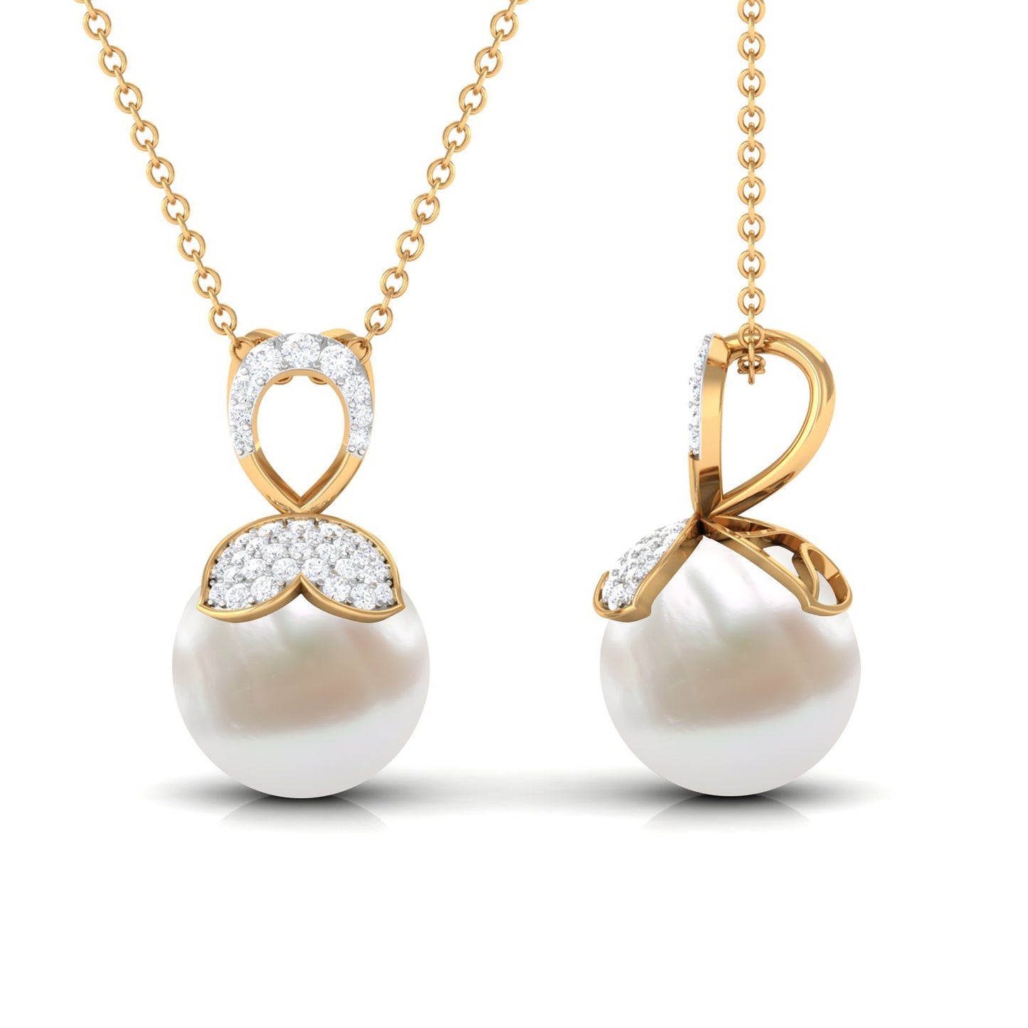 Nature Inspired Freshwater Pearl Drop Pendant Necklace with Diamond