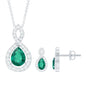 Pear Shaped Lab Created Emerald and Diamond Infinity Jewelry Set