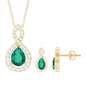 Pear Shaped Lab Created Emerald and Diamond Infinity Jewelry Set