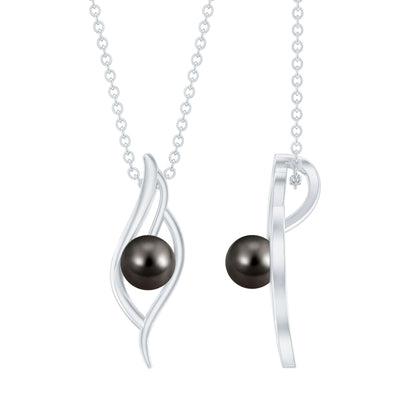 8 Carat Solitaire Black Pearl Leaf Pendant Necklace