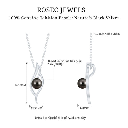 8 Carat Solitaire Black Pearl Leaf Pendant Necklace
