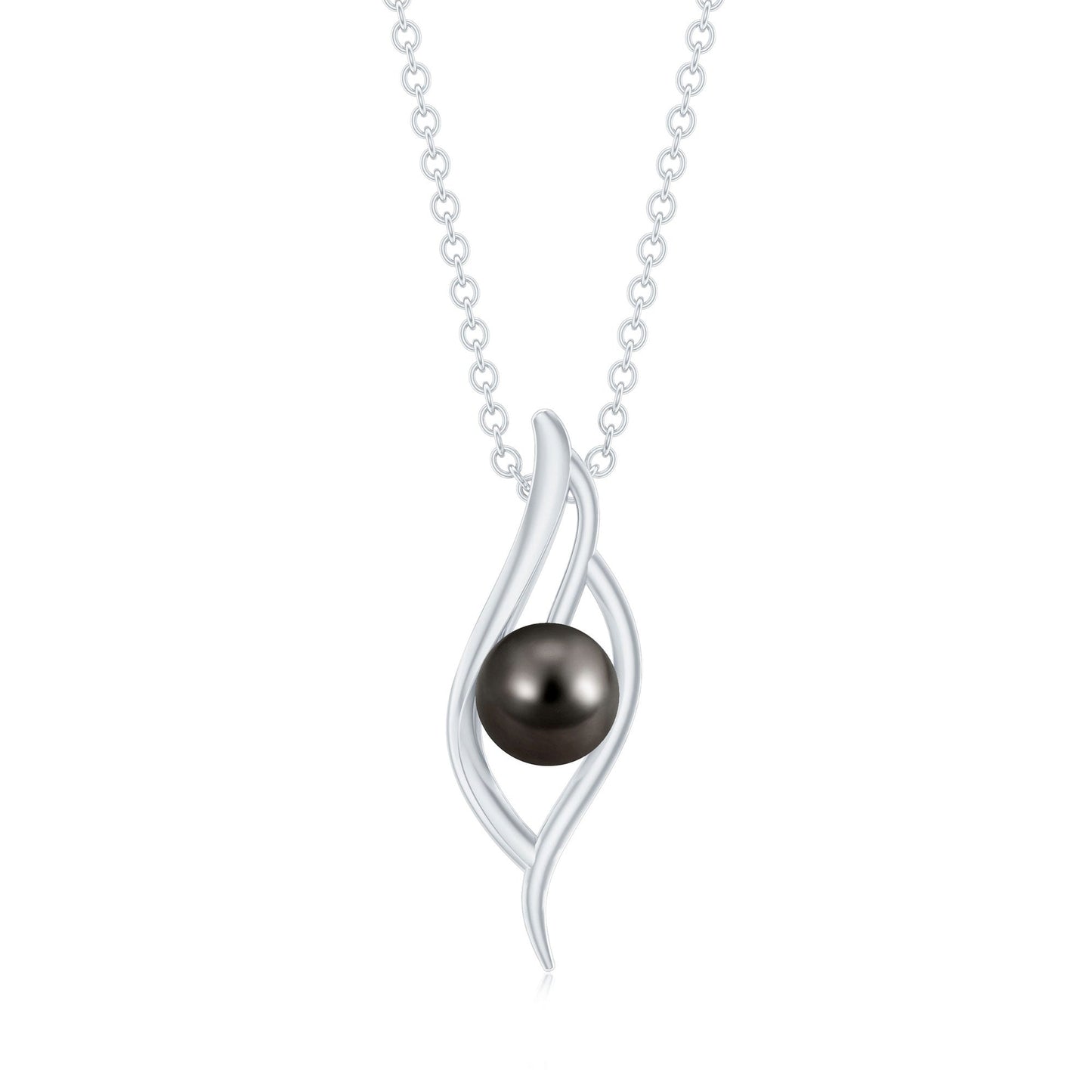 8 Carat Solitaire Black Pearl Leaf Pendant Necklace