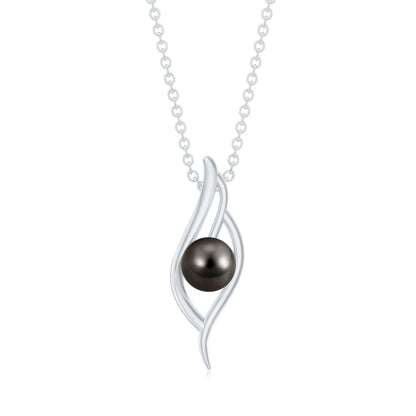 8 Carat Solitaire Black Pearl Leaf Pendant Necklace