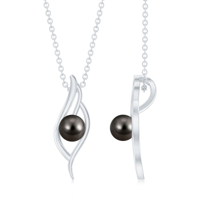 8 Carat Solitaire Black Pearl Leaf Pendant Necklace