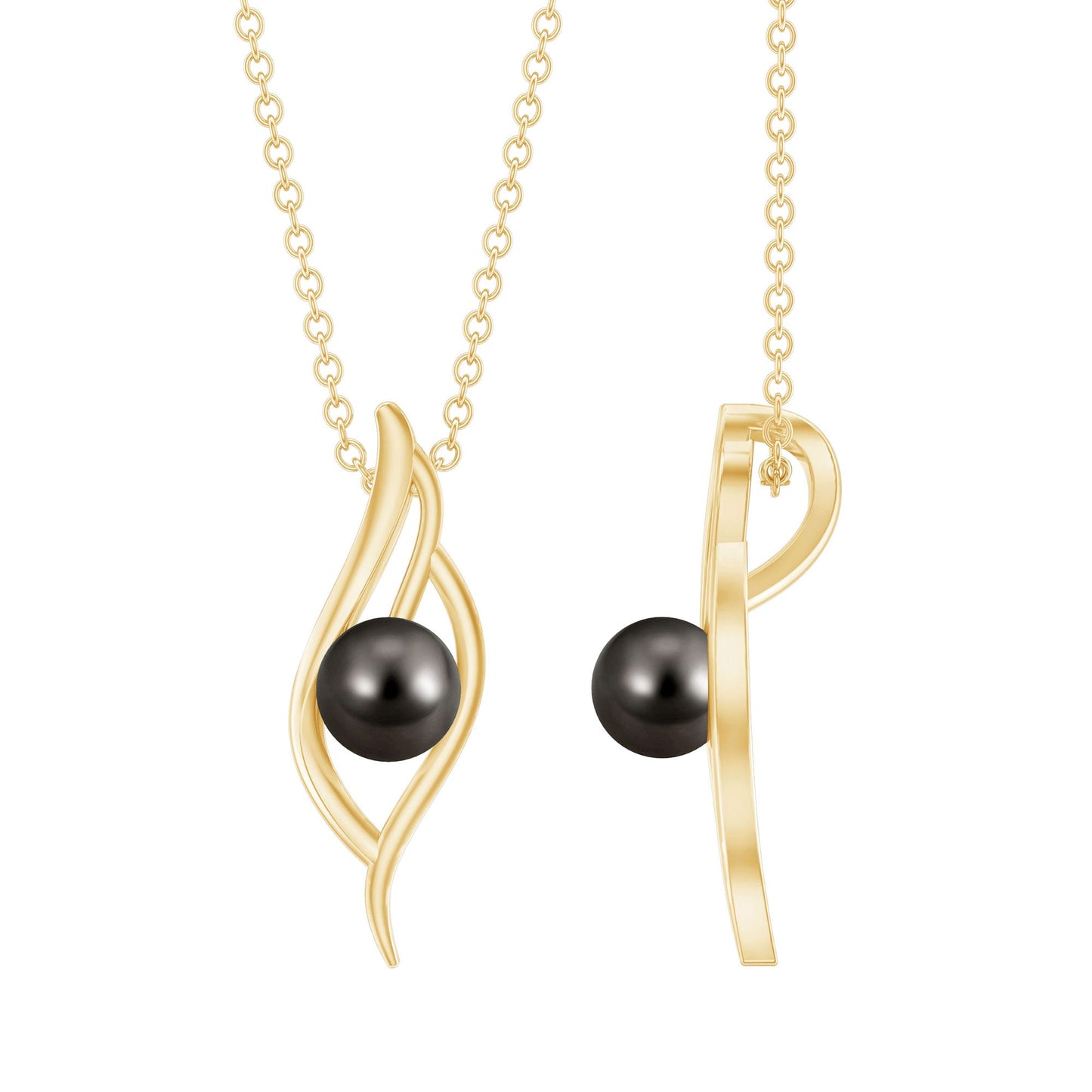 8 Carat Solitaire Black Pearl Leaf Pendant Necklace
