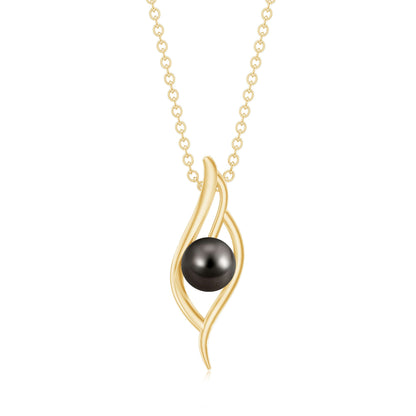 8 Carat Solitaire Black Pearl Leaf Pendant Necklace
