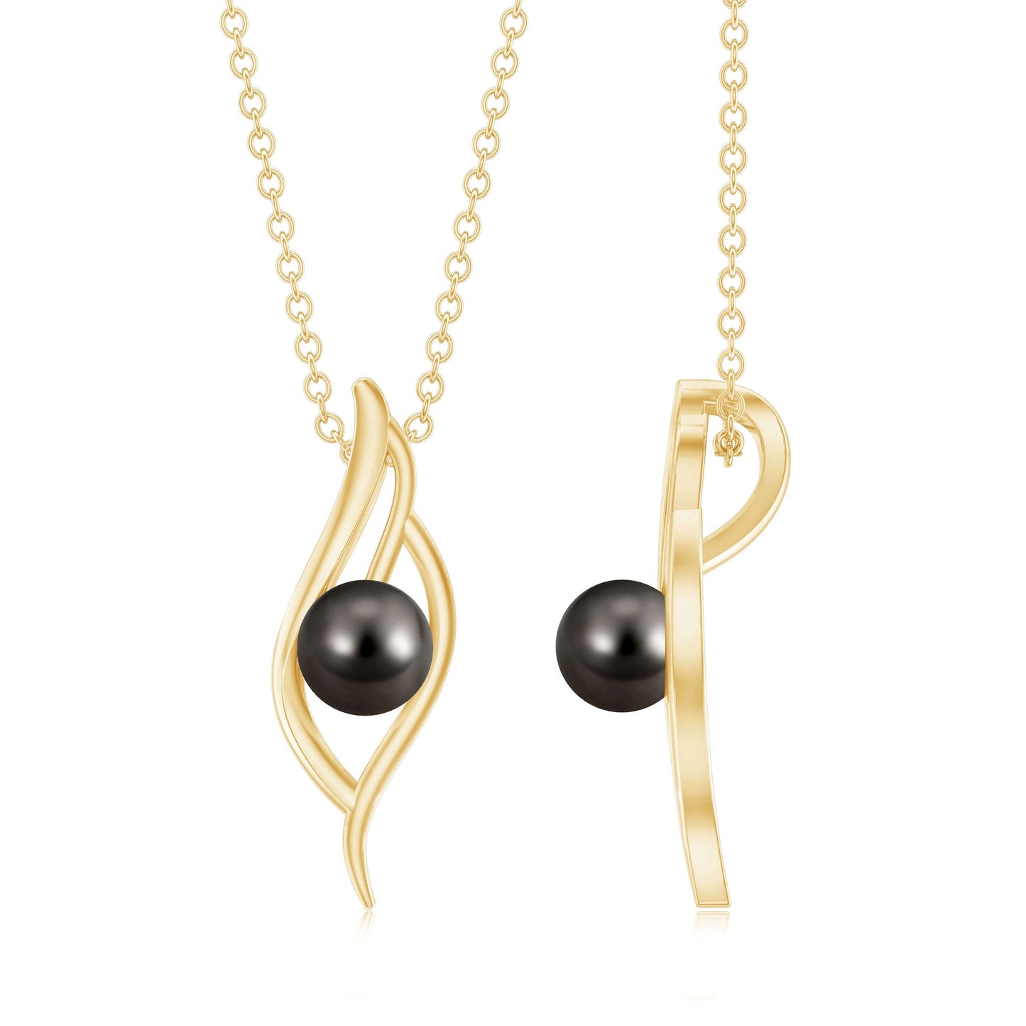 8 Carat Solitaire Black Pearl Leaf Pendant Necklace