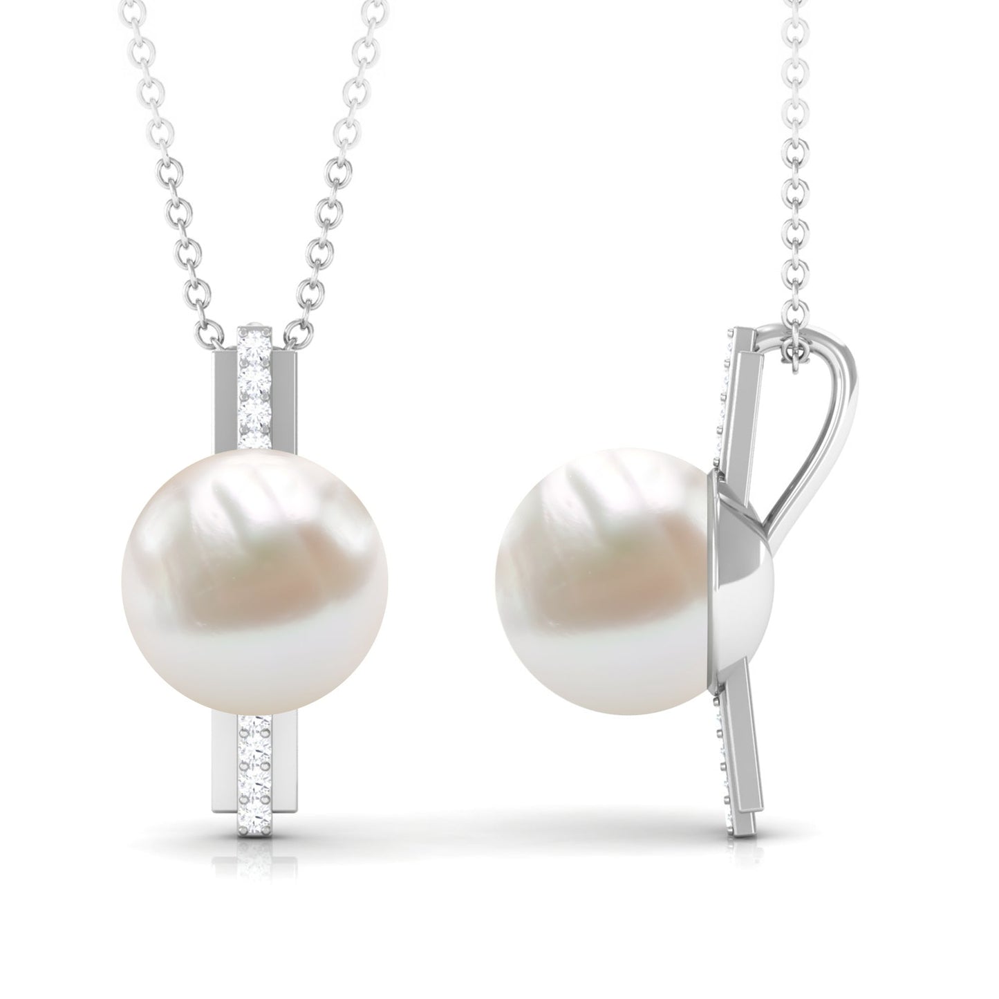 Freshwater Pearl Solitaire and Diamond Contemporary Pendant