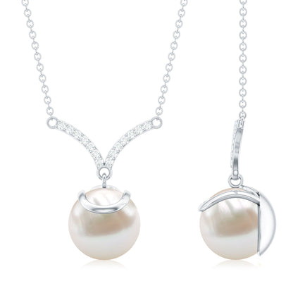 Real Freshwater Pearl Drop Necklace with Diamond