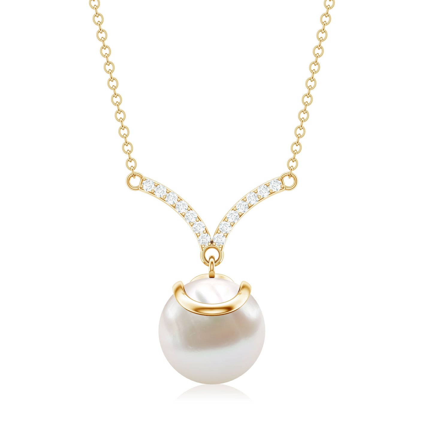 Real Freshwater Pearl Drop Necklace with Diamond
