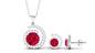 Lab Created Ruby and Moissanite Swirl Pendant and Earrings Set