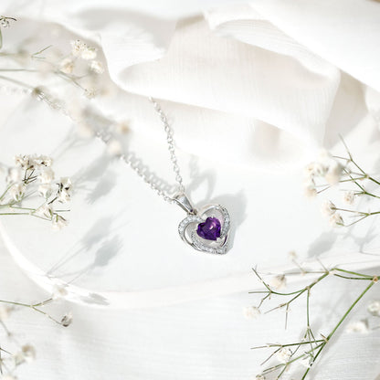 0.9 Carat Amethyst Heart Pendant Necklace with Diamond