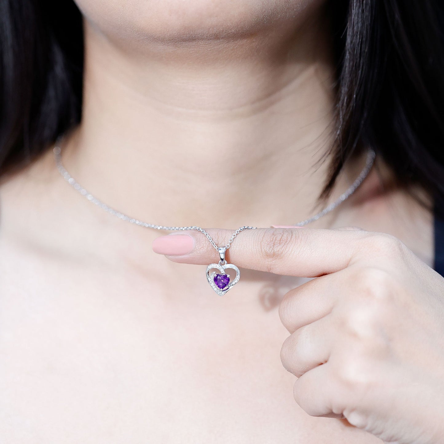 0.9 Carat Amethyst Heart Pendant Necklace with Diamond