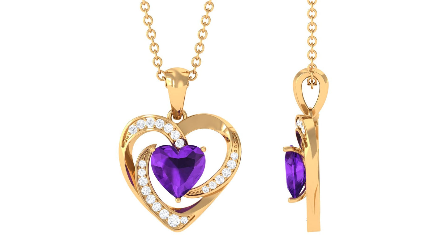 0.9 Carat Amethyst Heart Pendant Necklace with Diamond