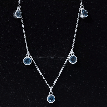 Real London Blue Topaz Station Necklace in Bezel Setting