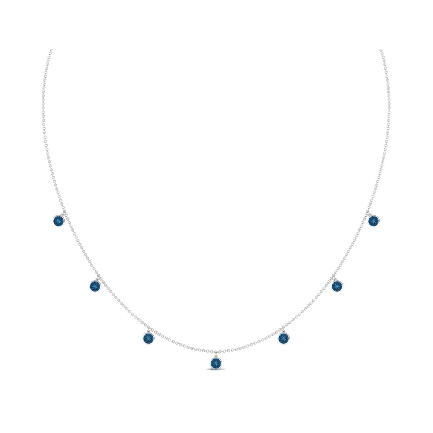 Real London Blue Topaz Station Necklace in Bezel Setting