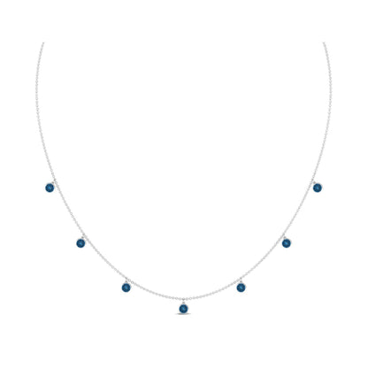 Real London Blue Topaz Station Necklace in Bezel Setting