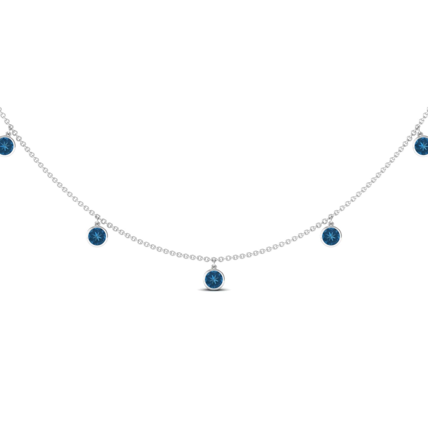 Real London Blue Topaz Station Necklace in Bezel Setting