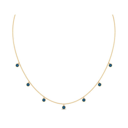 Real London Blue Topaz Station Necklace in Bezel Setting