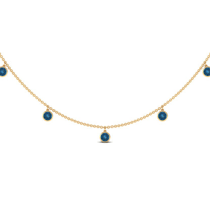Real London Blue Topaz Station Necklace in Bezel Setting
