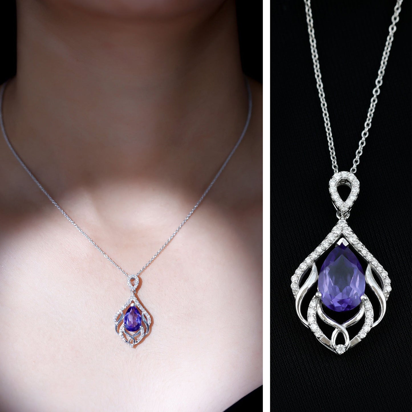 Lab Grown Blue Sapphire Designer Bridal Necklace with Diamond