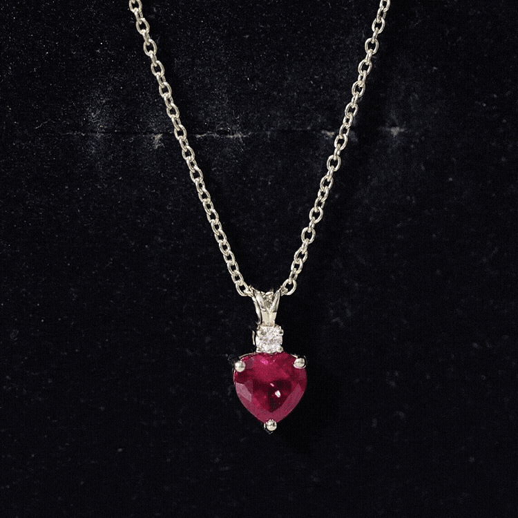 0.9 Carat Certified Lab Grown Ruby Heart Necklace with Diamond