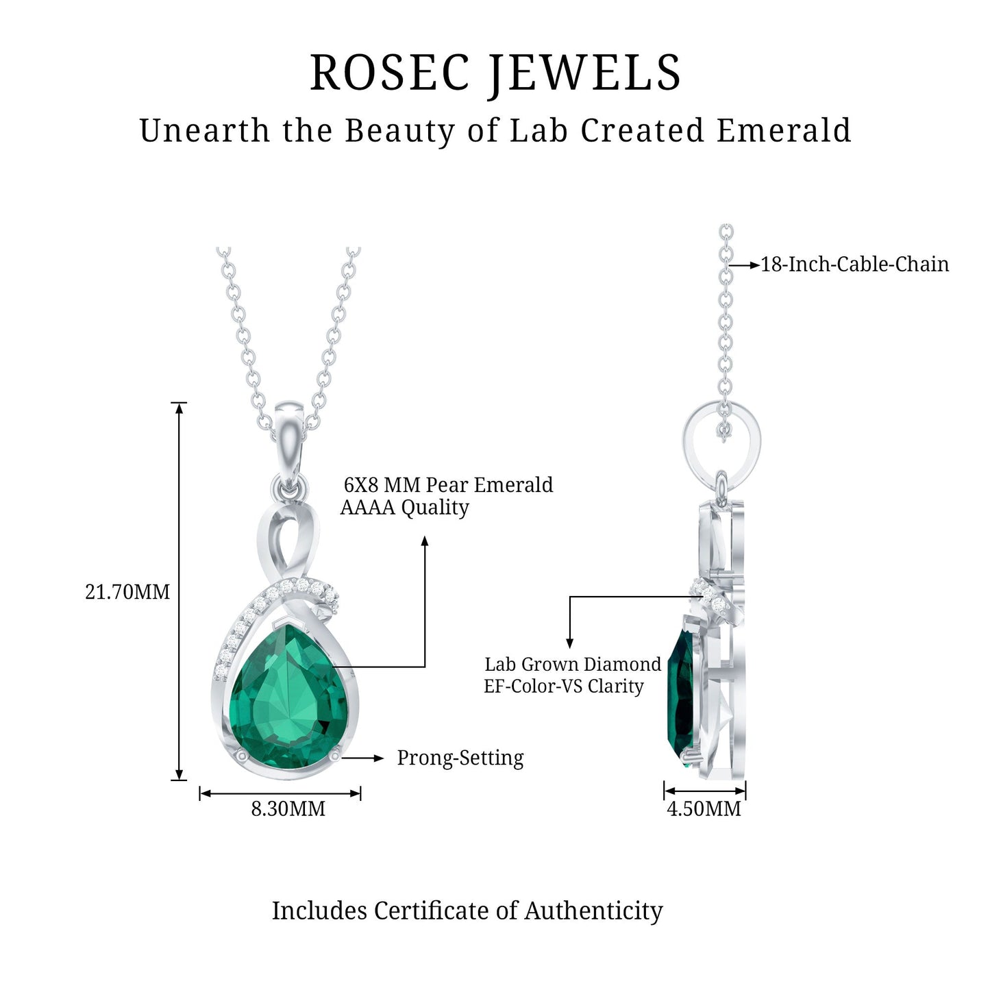 Certified Lab Grown Emerald Designer Necklace with Diamond