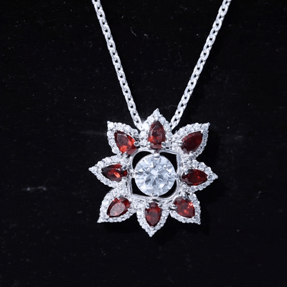 Certified Lab Grown Diamond Flower Pendant With Garnet