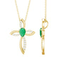 Pear Cut Emerald Cross Pendant With Lab Grown Diamond