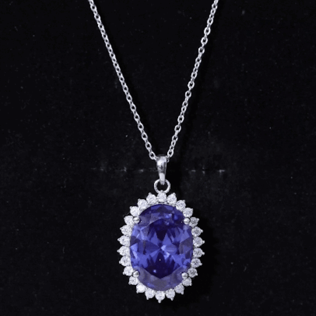 Certified 14 Carat Lab Grown Blue Sapphire Bridal Necklace With Silver Chain
