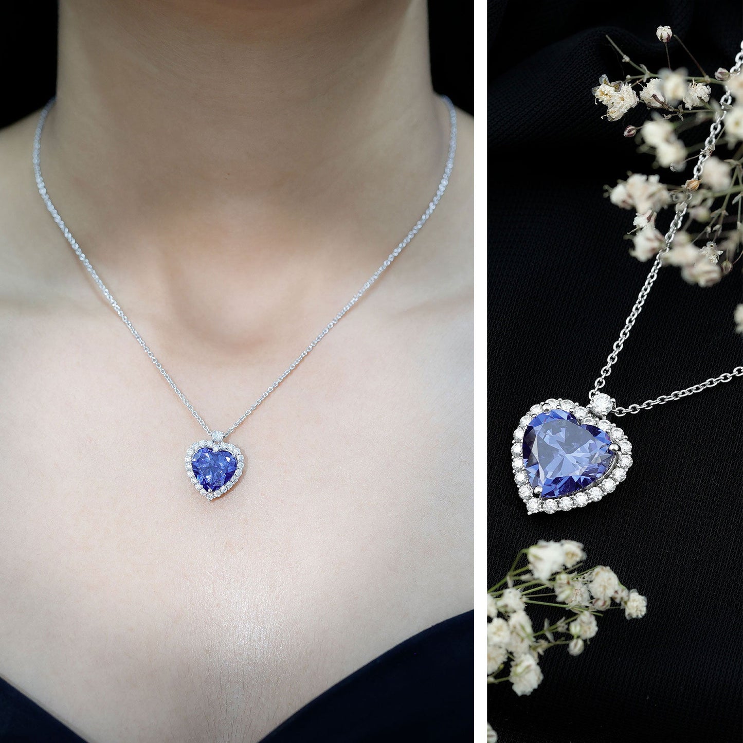 Lab Grown Blue Sapphire Heart of the Ocean Necklace