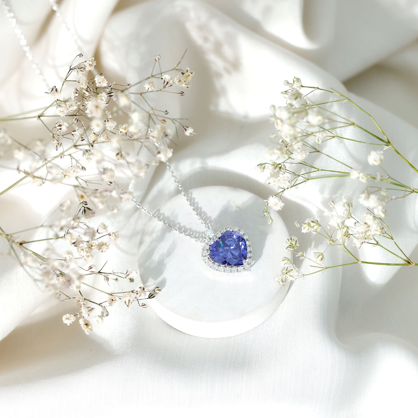 Lab Grown Blue Sapphire Heart of the Ocean Necklace