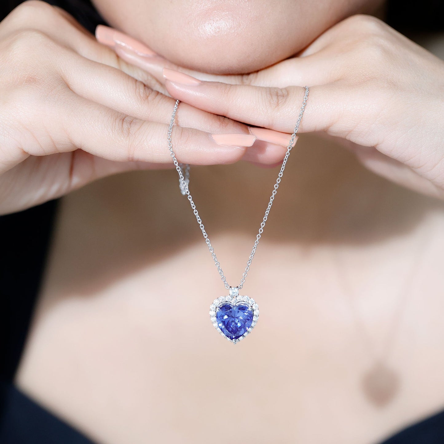 Lab Grown Blue Sapphire Heart of the Ocean Necklace