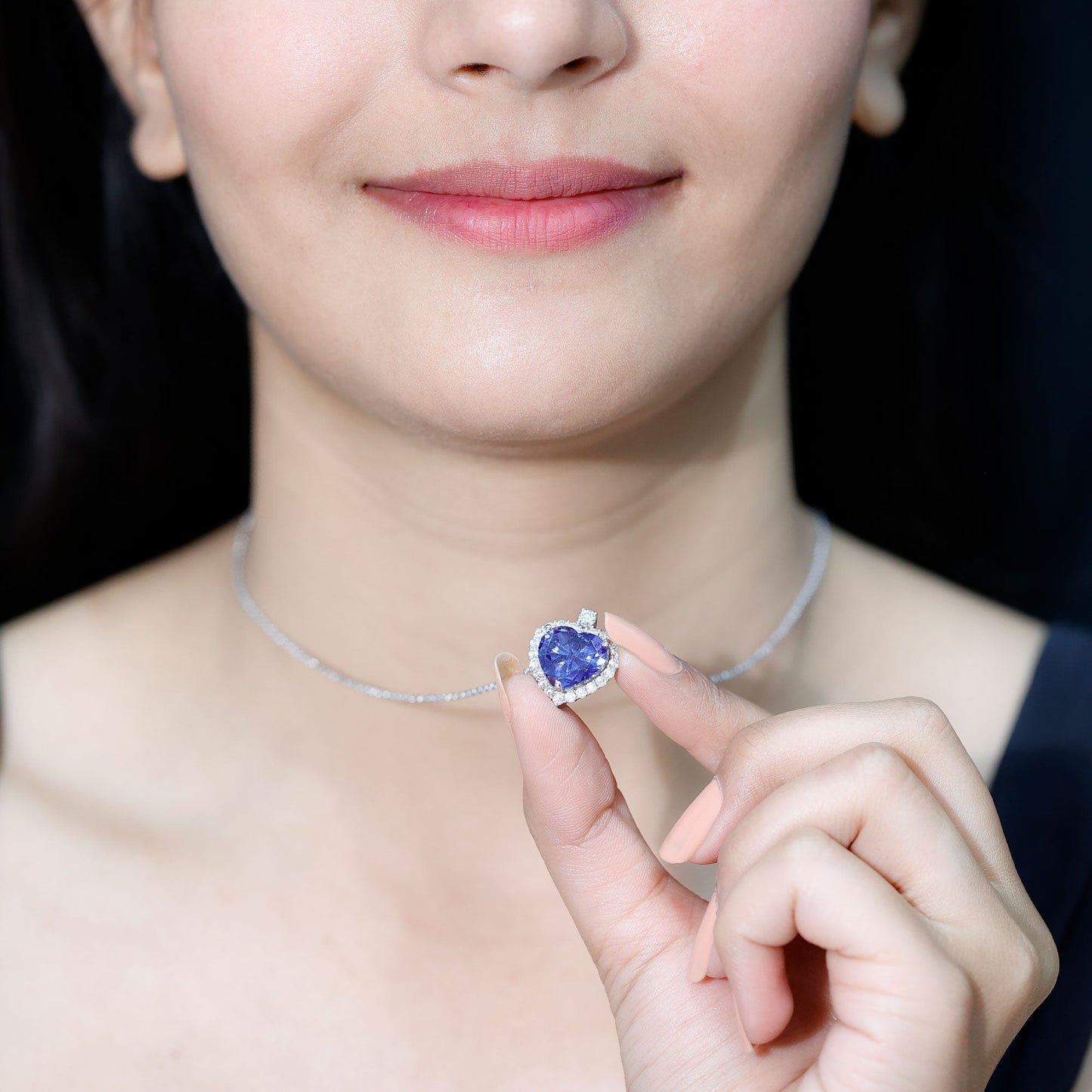 5.6 Carat Lab Grown Blue Sapphire Heart of The Ocean Necklace With Chain