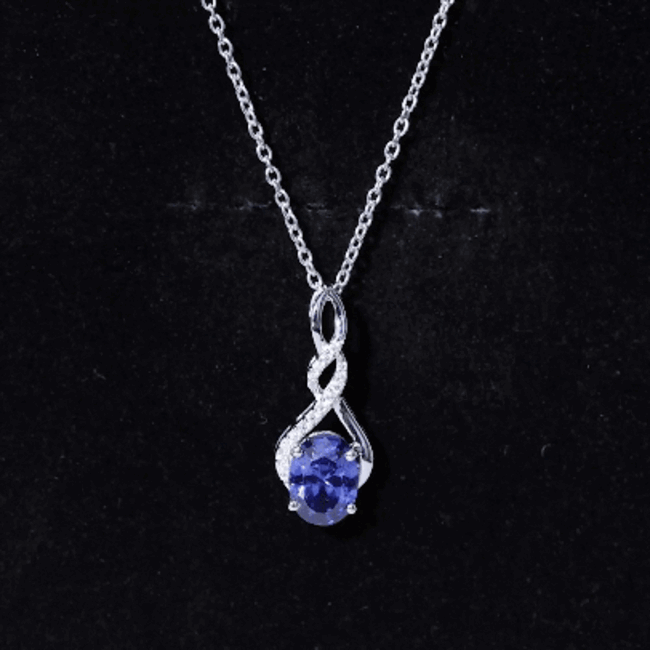 Lab Grown 1.5 Carat Blue Sapphire Infinity Pendant Necklace with Silver Chain