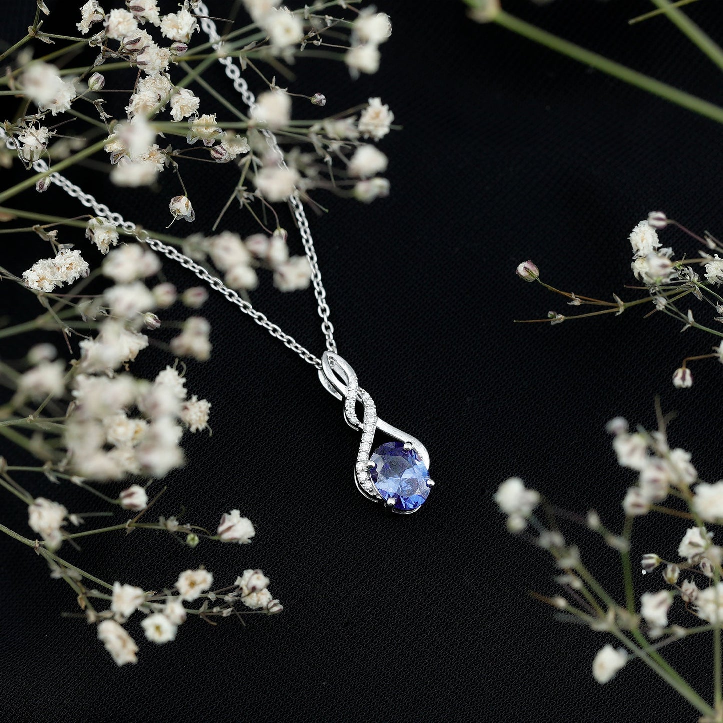 Lab Grown 1.5 Carat Blue Sapphire Infinity Pendant Necklace with Silver Chain