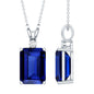 9 Carat Emerald Cut Lab Grown Blue Sapphire Solitaire Necklace With Silver Chain