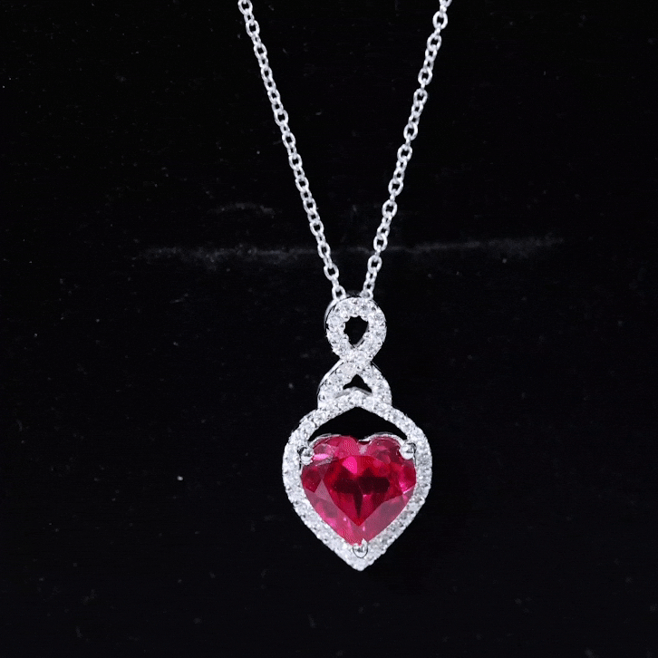 AAAA Quality 2 Carat Lab Grown Ruby Heart Infinity Necklace with Silver Chain