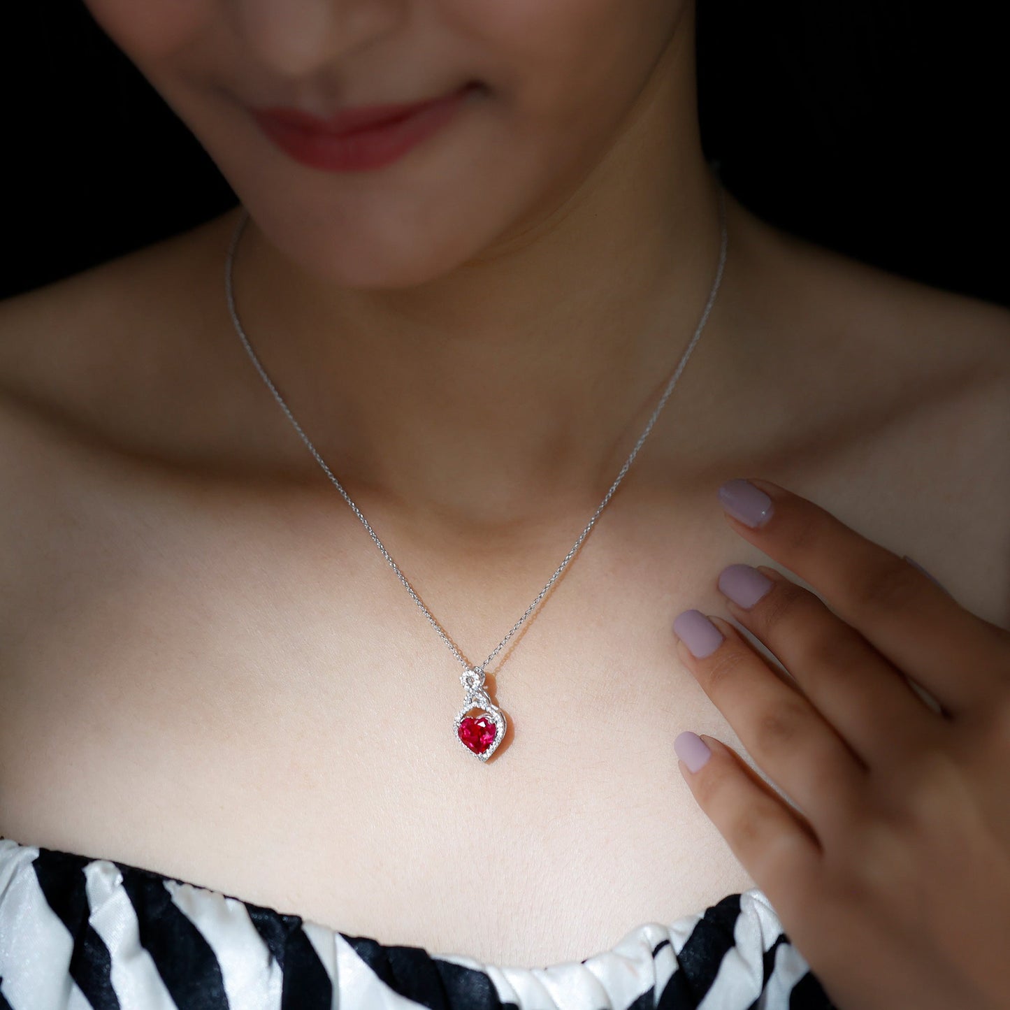 AAAA Quality 2 Carat Lab Grown Ruby Heart Infinity Necklace with Silver Chain