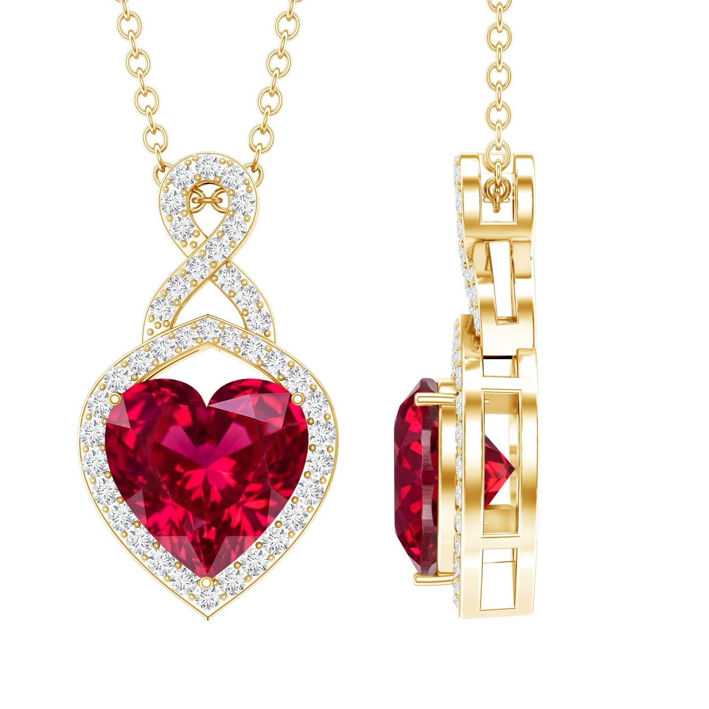 Certified Lab Created Ruby Heart Infinity Necklace With Chain
