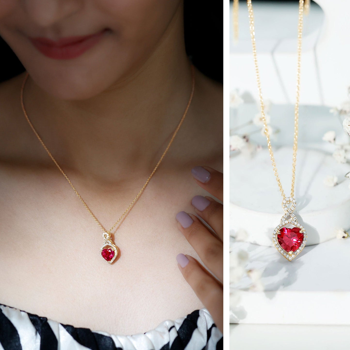 Certified Lab Created Ruby Heart Infinity Necklace With Chain