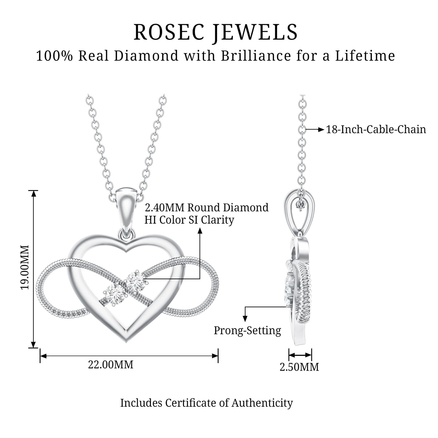 Natural Diamond Infinity Heart Necklace For Her