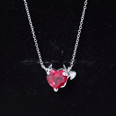 Lab Grown Ruby Devil Heart Necklace with Diamond
