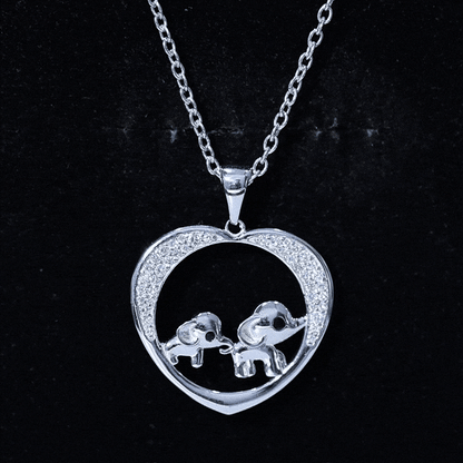 Diamond Elephant Mother Child Necklace