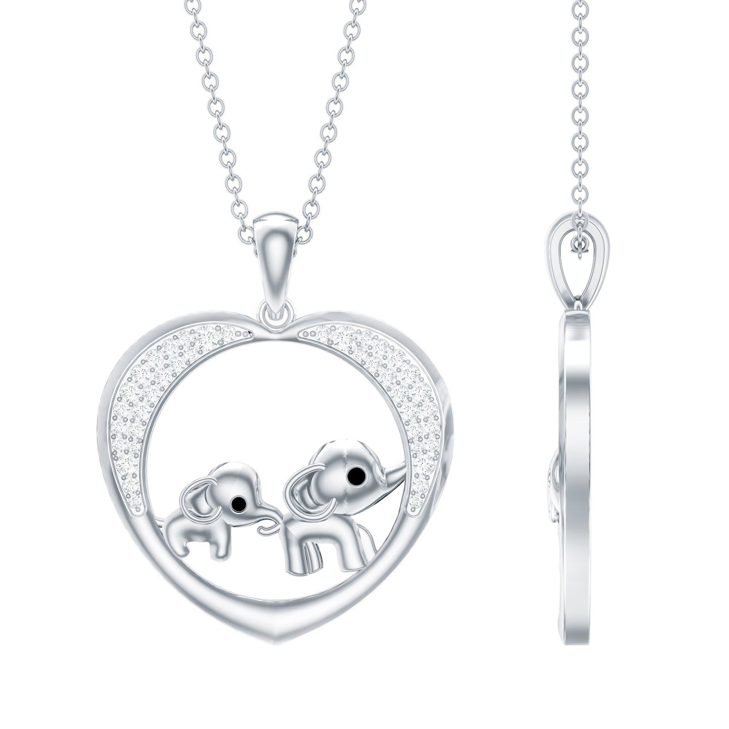 Diamond Elephant Mother Child Necklace