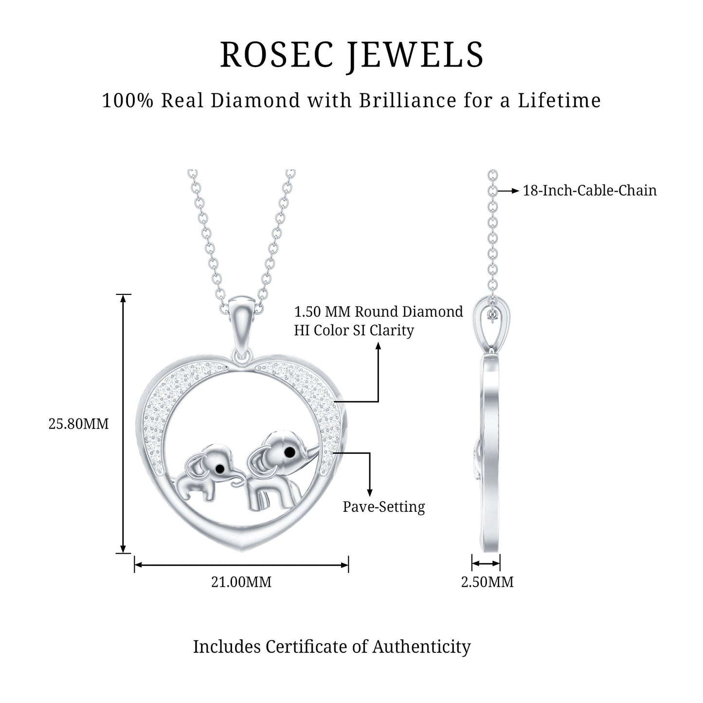 Diamond Elephant Mother Child Necklace