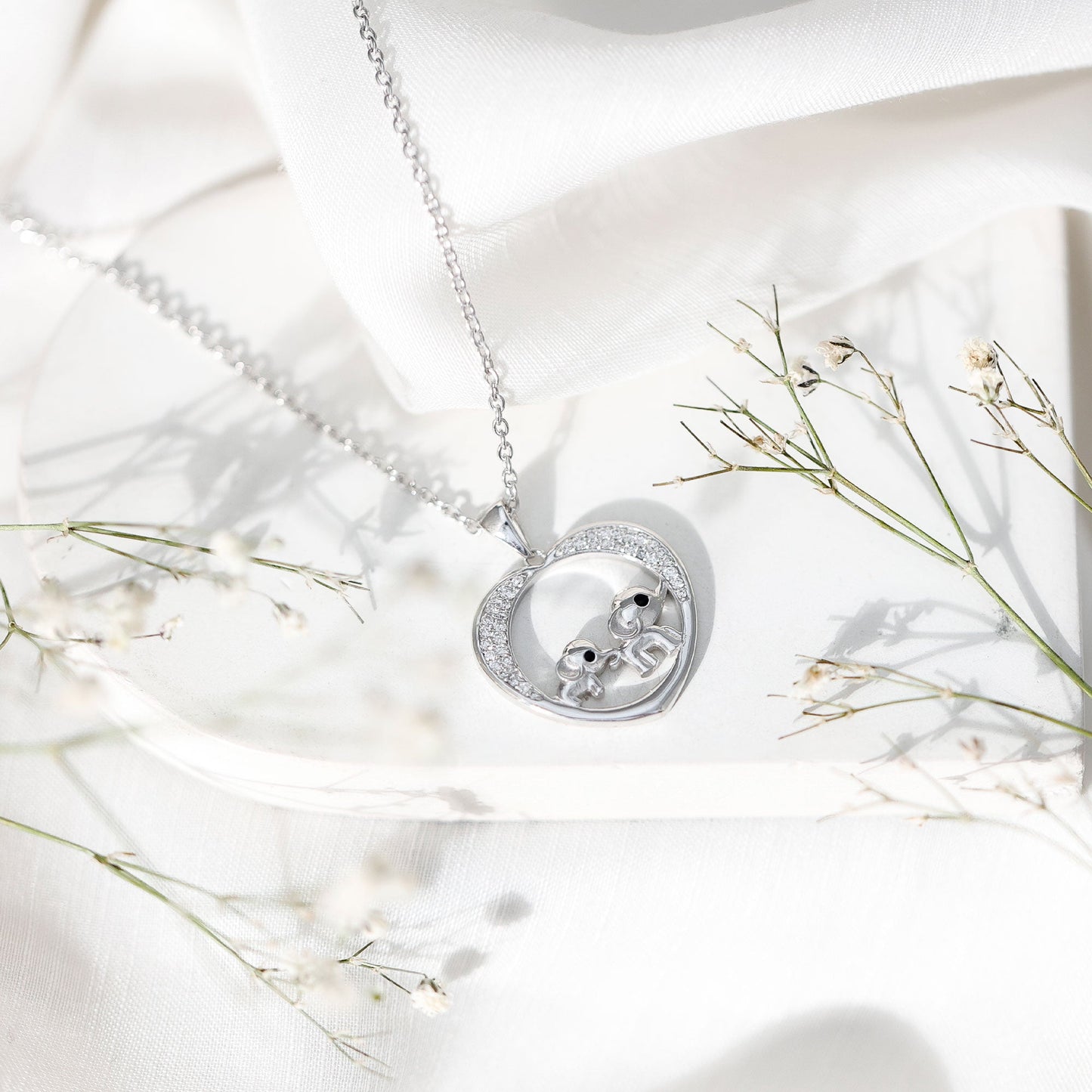 Diamond Elephant Mother Child Necklace