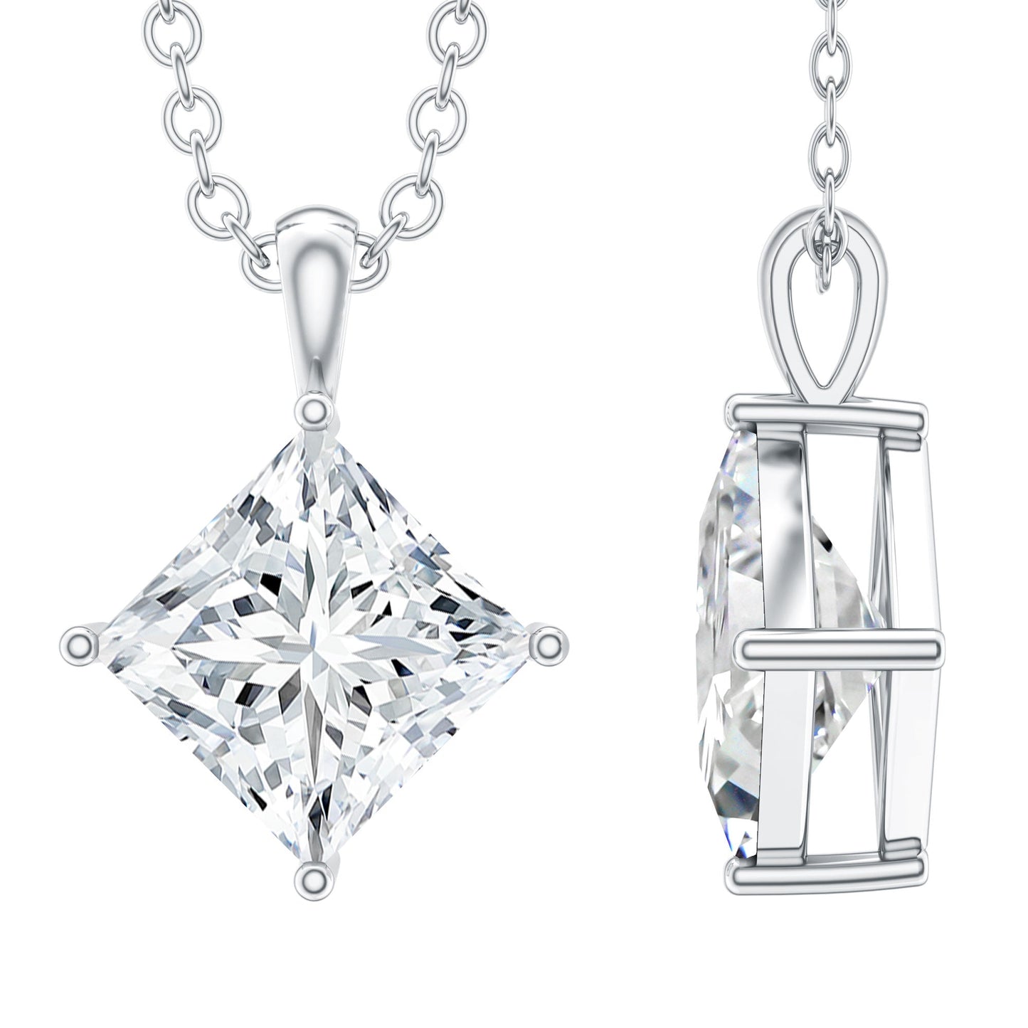 3 CT Princess Cut Moissanite Solitaire Pendant Necklace For Women